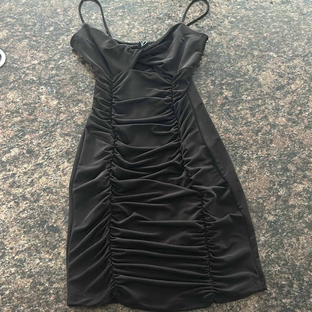 black ruched Windsor dress